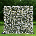 3D White Rose Greenery Fabric Flower Wall Backdrop for Event & Party Decor