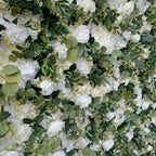 3D White Rose Greenery Fabric Flower Wall Backdrop for Event & Party Decor