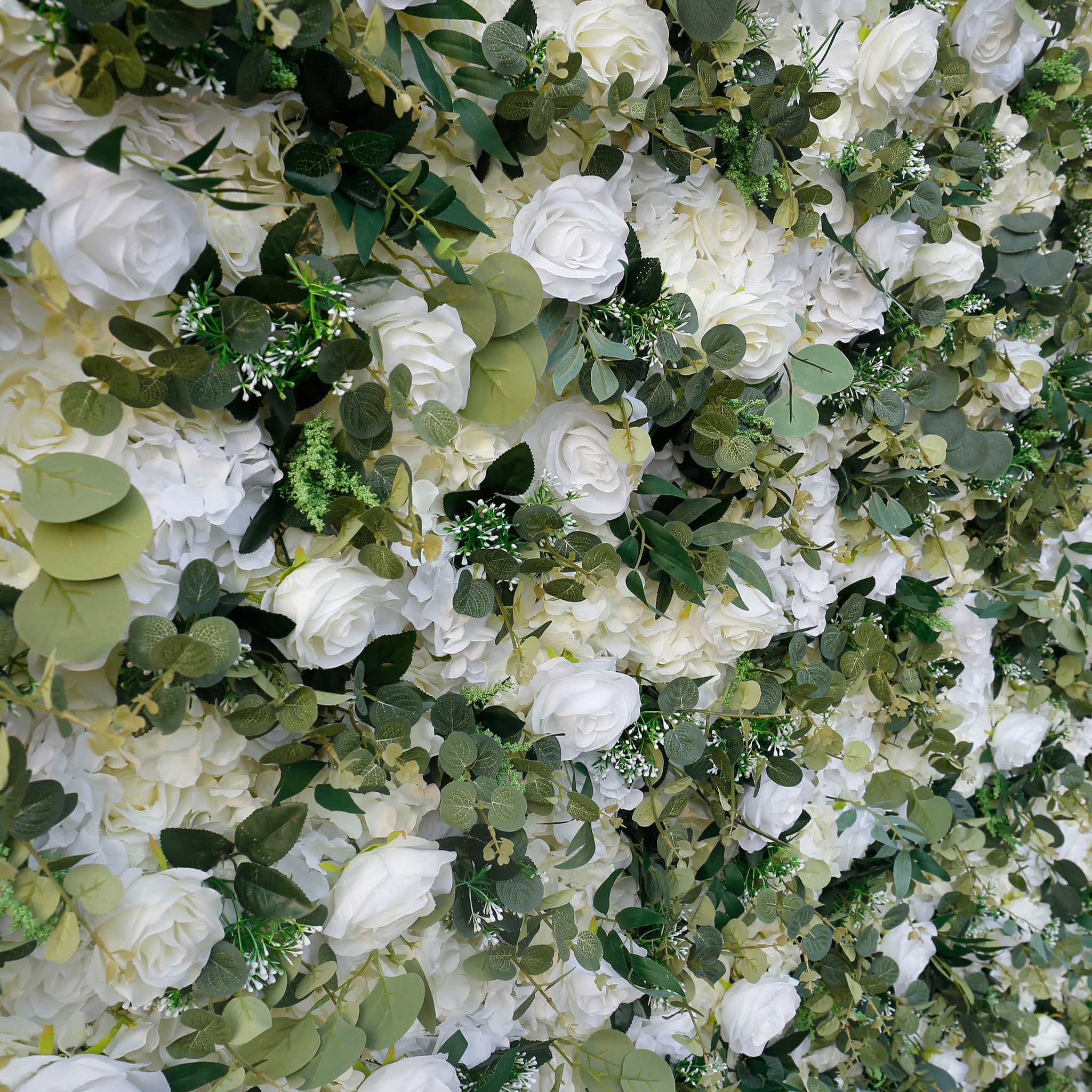 3D White Rose Greenery Fabric Flower Wall Backdrop for Event & Party Decor