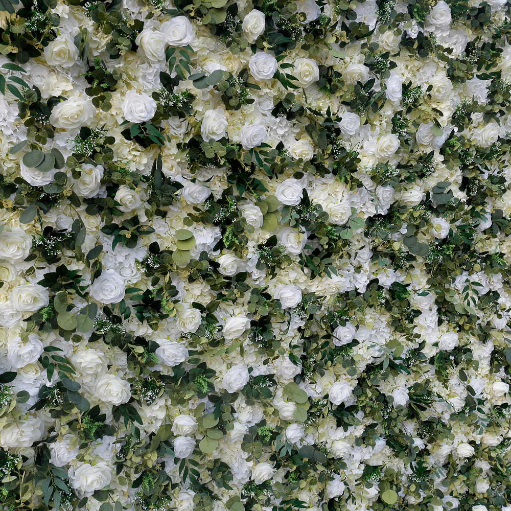 3D White Rose Greenery Fabric Flower Wall Backdrop for Event & Party Decor