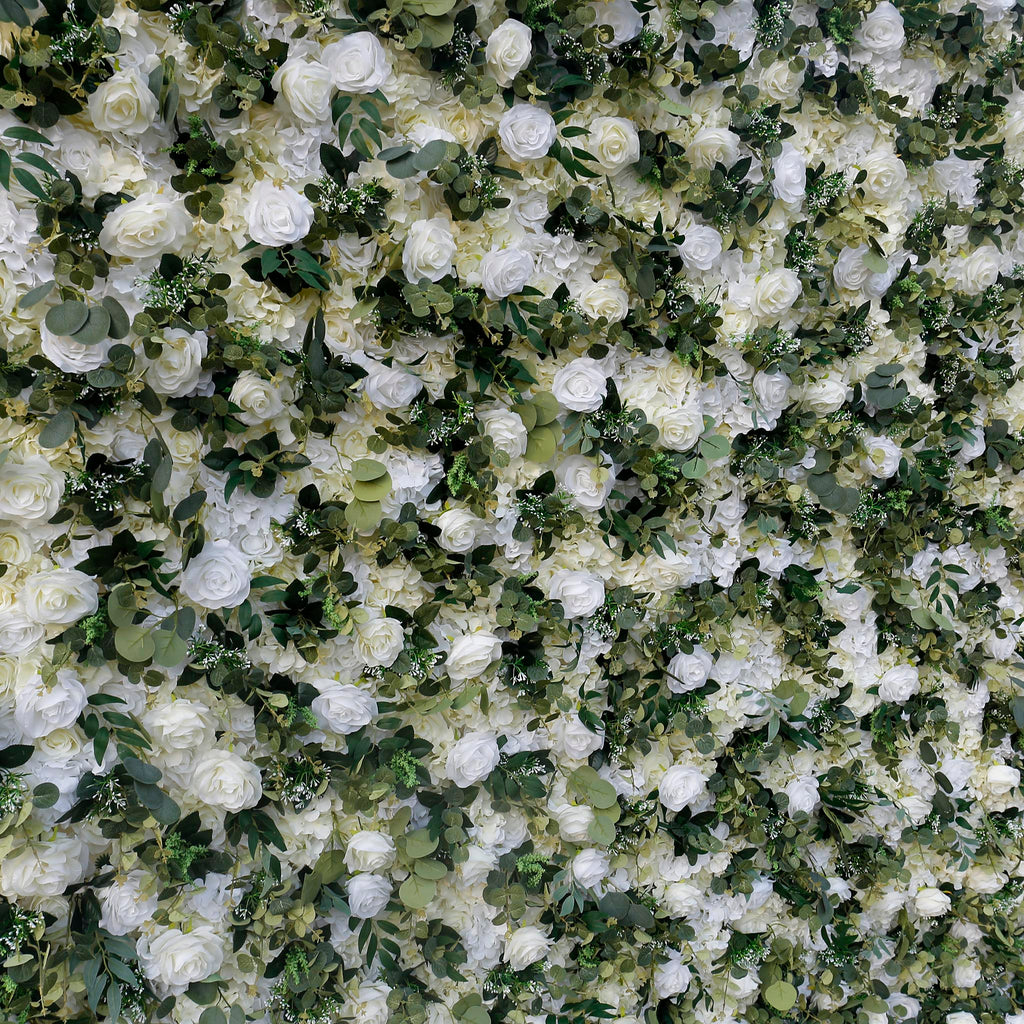 3D White Rose Greenery Fabric Flower Wall Backdrop for Event & Party Decor