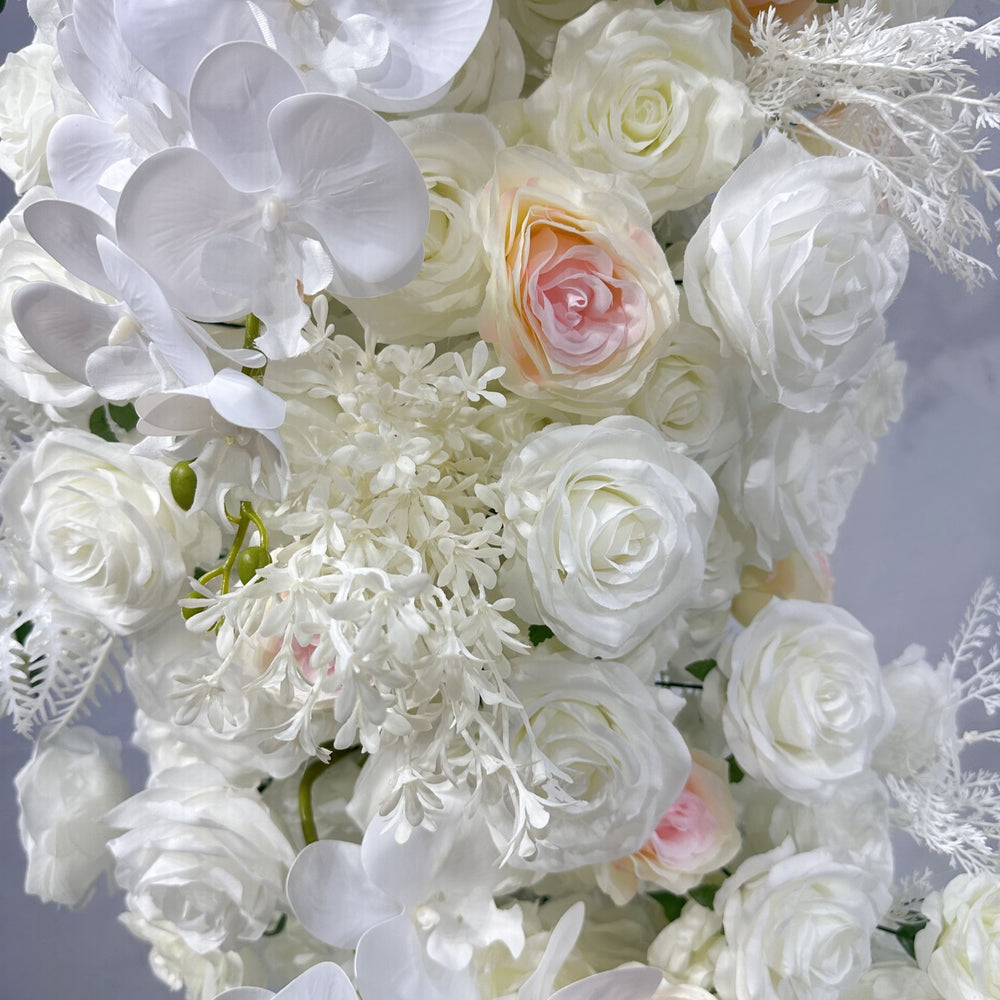 White Rose Fabric Heart Shaped Artificial Flower Arch for Proposal & Engagement Decor