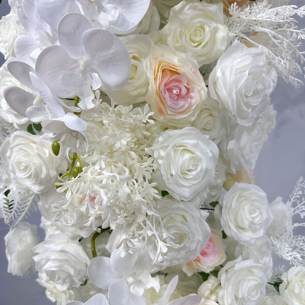 White Rose Fabric Heart Shaped Artificial Flower Arch for Proposal & Engagement Decor