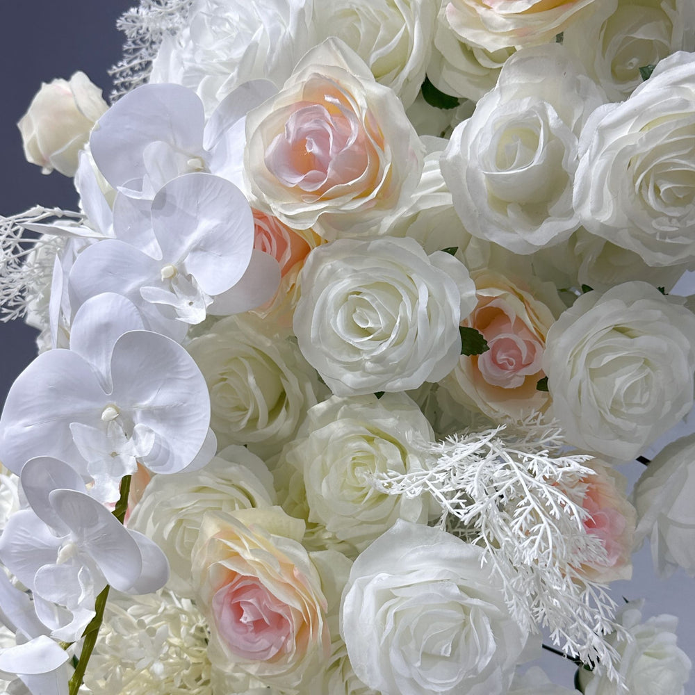 White Rose Fabric Heart Shaped Artificial Flower Arch for Proposal & Engagement Decor