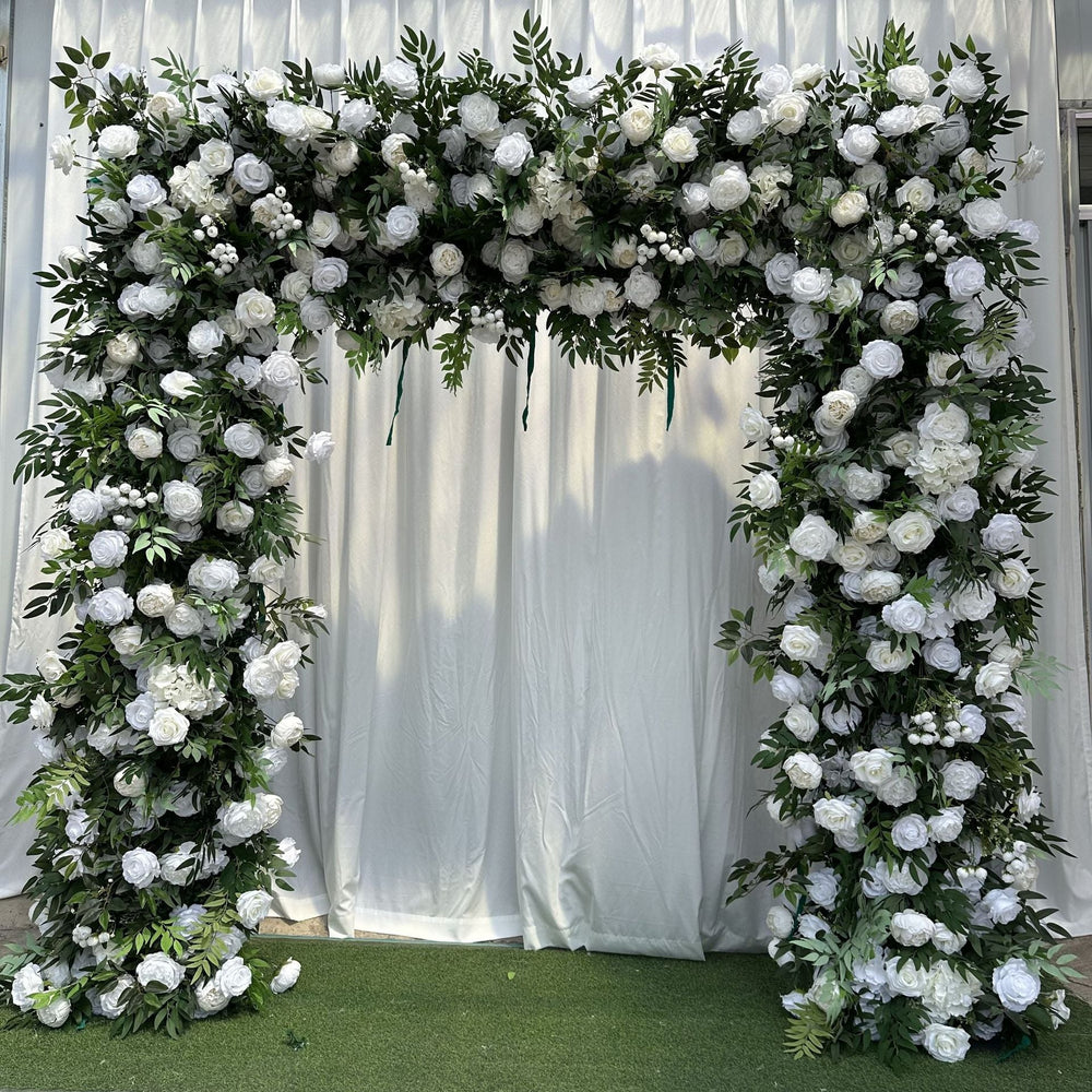 Premium White Rose Square Wedding Arch Backdrop with Greenery for Ceremony & Reception