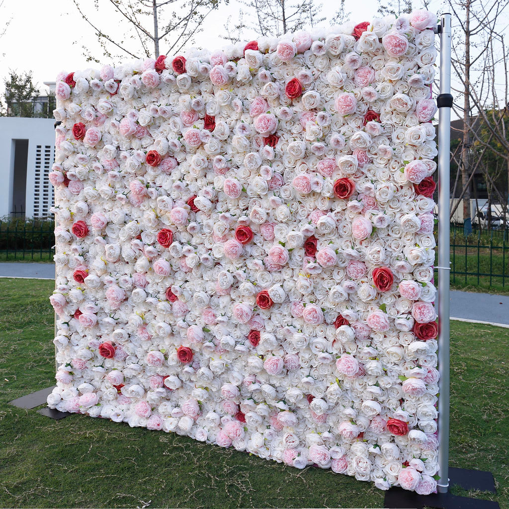 5D White Rose with Blush Pink Artificial Flower Wall Backdrop for Wedding & Event Decor