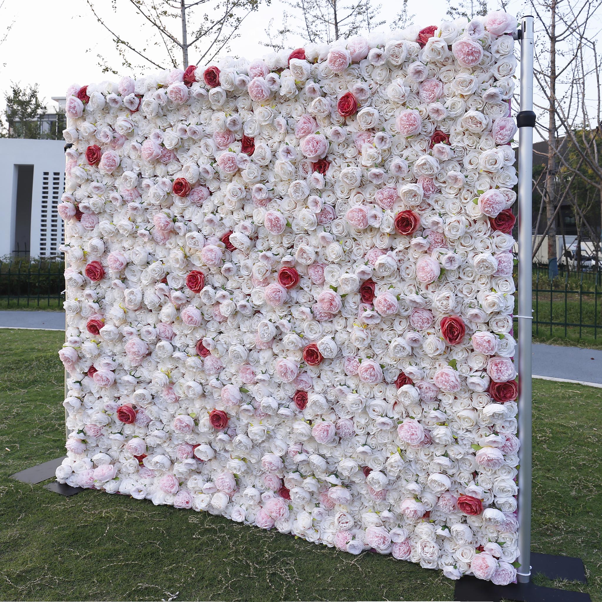5D White Rose with Blush Pink Artificial Flower Wall Backdrop for Wedding & Event Decor