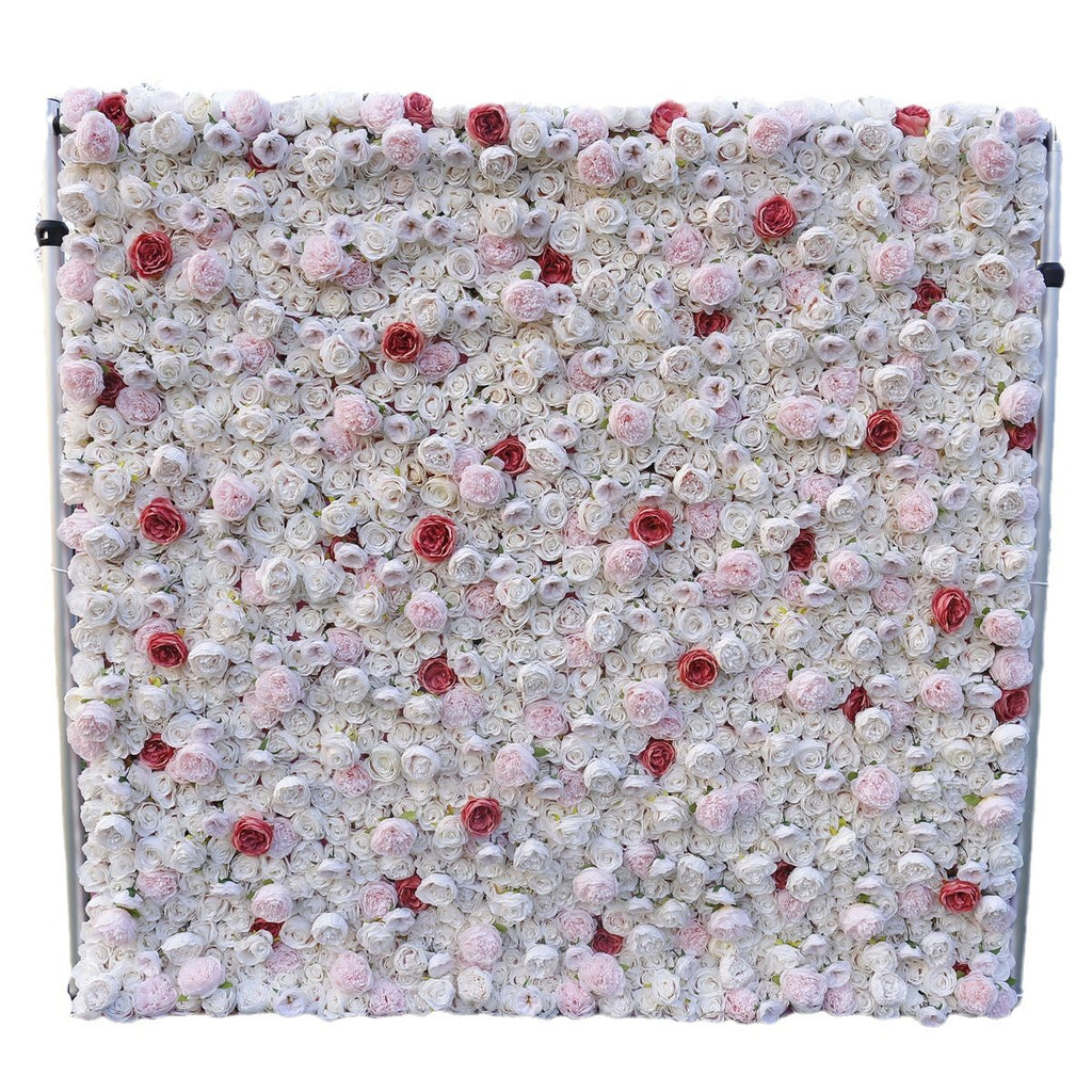 3D White Rose with Blush Pink Artificial Flower Wall Backdrop for Wedding & Event Decor