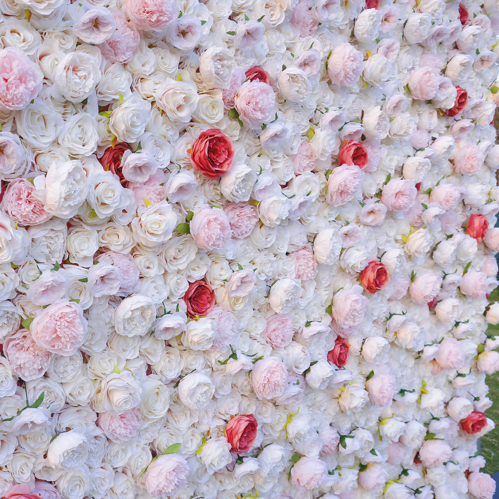 3D White Rose with Blush Pink Artificial Flower Wall