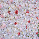 3D White Rose with Blush Pink Artificial Flower Wall