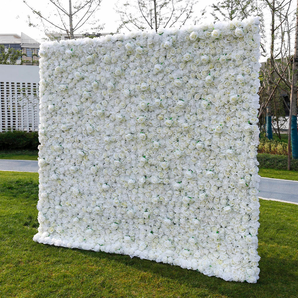 3D White Roses Fabric Artificial Rolling Up Curtain Flower Wall for Wedding & Event Decor