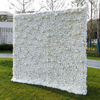 3D White Roses Fabric Artificial Rolling Up Curtain Flower Wall for Wedding & Event Decor