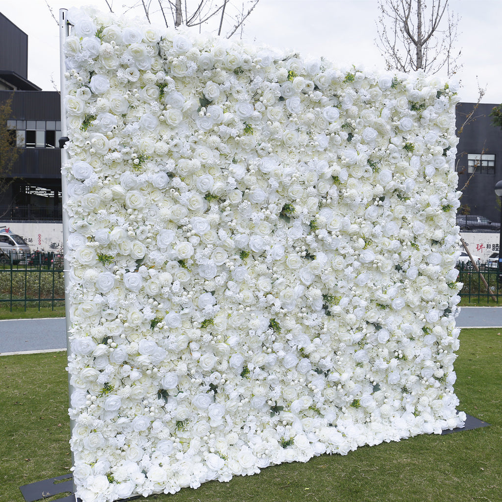 Atlasflowerswall 5D White Simulation Fabric Floral Wall Backdrop Wedding Decoration Outdoor Event Setup